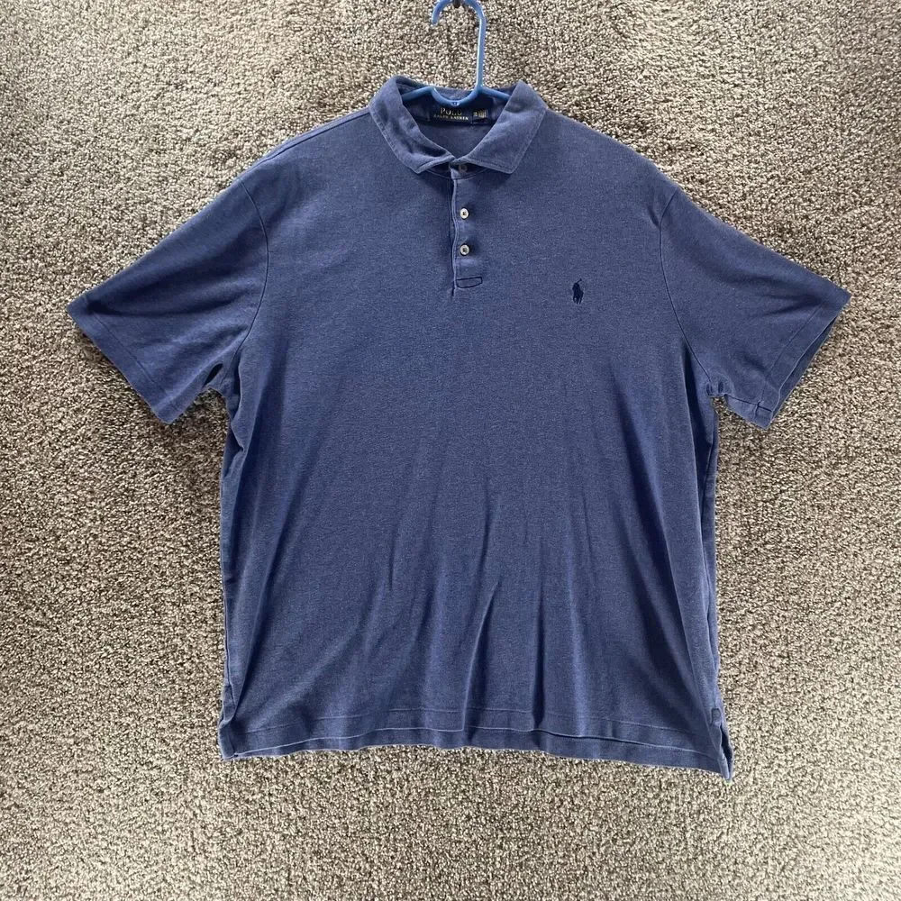 Polo Ralph Lauren Polo Shirt Mens 2XL‎ XXL Blue Rugby Pony Casual Cotton Logo